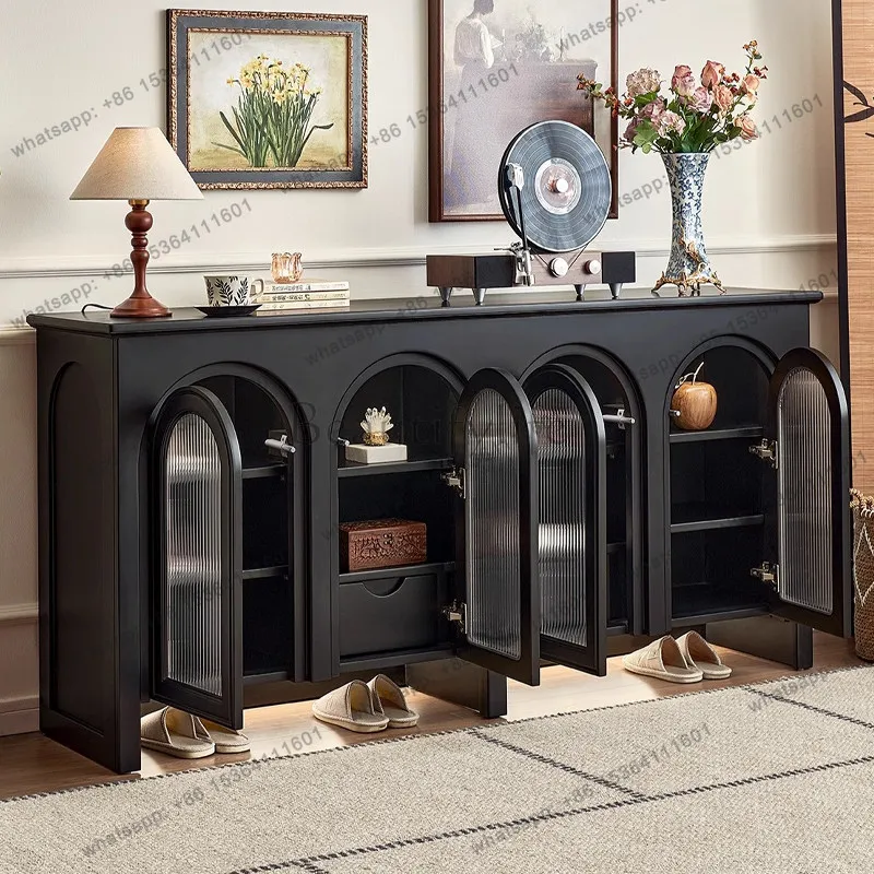 French retro black solid wood dining side cabinet simple living room light luxury entrance cabinet
French retro black solid wood dining side cabinet simple living room light luxury entrance cabinet