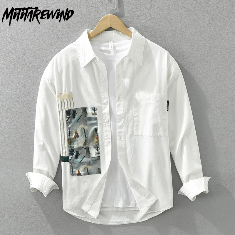 Spring Korean Fashion Men Long Sleeve Shirt Streetwear Loose Tops Patchwork Printed Shirt Casual Pure Cotton White Shirt Youth
Spring Korean Fashion Men Long Sleeve Shirt Streetwear Loose Tops Patchwork Printed Shirt Casual Pure Cotton White Shirt Youth