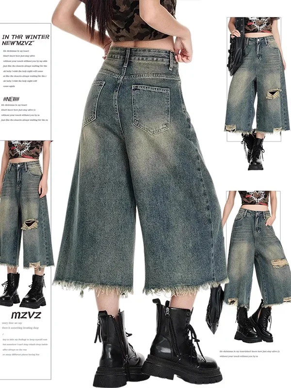 Retro American Torn Jeans Women's High Waist Loose plus Size Straight Leg 7-Length Middle Pants Casual Style Slim Series
Retro American Torn Jeans Women's High Waist Loose plus Size Straight Leg 7-Length Middle Pants Casual Style Slim Series