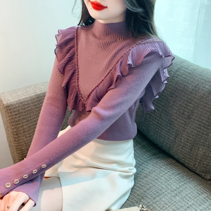 2023 Mesh Ruffle Edge Spliced Sweater for Autumn and Winter New Slim Fit Versatile Half High Neck Knitwear Bottom Top
2023 Mesh Ruffle Edge Spliced Sweater for Autumn and Winter New Slim Fit Versatile Half High Neck Knitwear Bottom Top