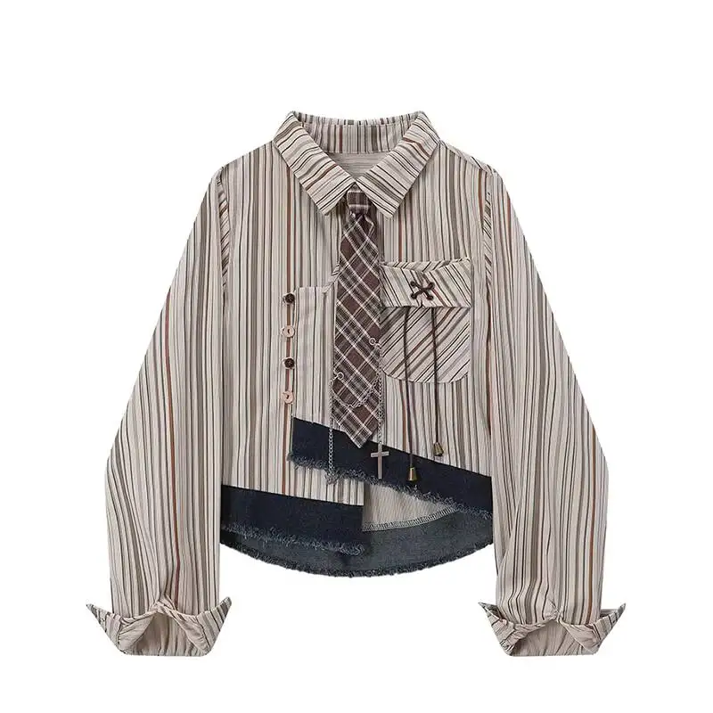 Women Casual Shirts 2026 New Spring Autumn Women's Retro Striped Cropped Shirt Unique Design Long Sleeve Top For Outfits
Women Casual Shirts 2026 New Spring Autumn Women's Retro Striped Cropped Shirt Unique Design Long Sleeve Top For Outfits