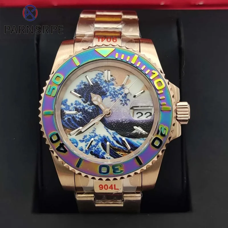 New NH35 Automatic Mechanical Watch for Men Luxury Retro Dive Great Wave Kanagawa Dial Rainbow Bezel Rose Gold Sapphire Crystal
New NH35 Automatic Mechanical Watch for Men Luxury Retro Dive Great Wave Kanagawa Dial Rainbow Bezel Rose Gold Sapphire Crystal