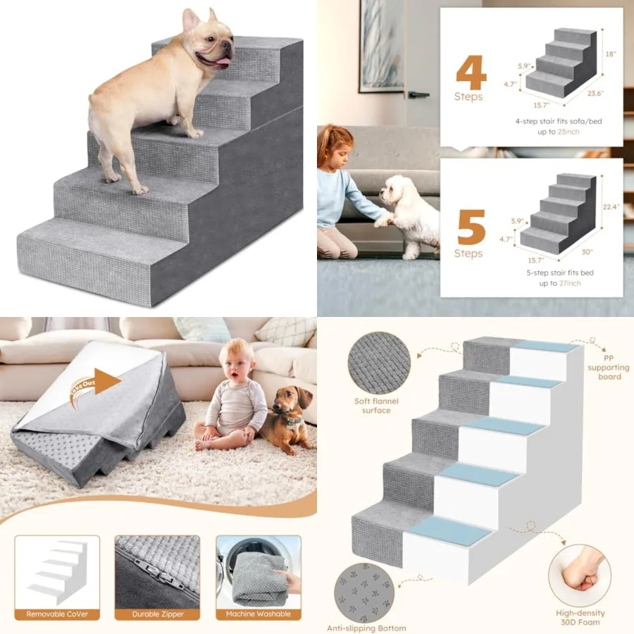Dog Stairs for Small Dogs, -Step Dog for High Bed and Couch, High-Density Foam Pet Steps with Supporting Board, Non-Slip Remova
Dog Stairs for Small Dogs, -Step Dog for High Bed and Couch, High-Density Foam Pet Steps with Supporting Board, Non-Slip Remova