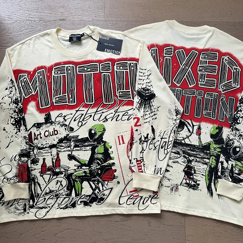 New MIXED EMOTION T-shirt Crewneck Long Sleeve American Retro Loose Graffiti Print Men Women Autumn Fashion Top Tee Sweatshirt
New MIXED EMOTION T-shirt Crewneck Long Sleeve American Retro Loose Graffiti Print Men Women Autumn Fashion Top Tee Sweatshirt