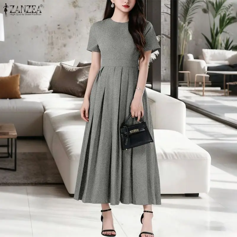 ZANZEA Summer Dress Fashion Women Long Dresses O Neck Pleated A-line Short Sleeve Streetwear OL Work Party Vestidos Oversize
ZANZEA Summer Dress Fashion Women Long Dresses O Neck Pleated A-line Short Sleeve Streetwear OL Work Party Vestidos Oversize