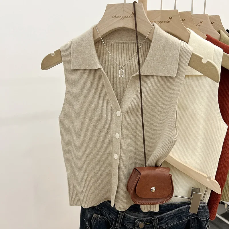 Summer Chic Ice Silk Knitpolo Lapel Thin Slims You And Smooths Your Silhouette Tank Outer Wear Vest Women's Shoulder Vest No Sle
Summer Chic Ice Silk Knitpolo Lapel Thin Slims You And Smooths Your Silhouette Tank Outer Wear Vest Women's Shoulder Vest No Sle