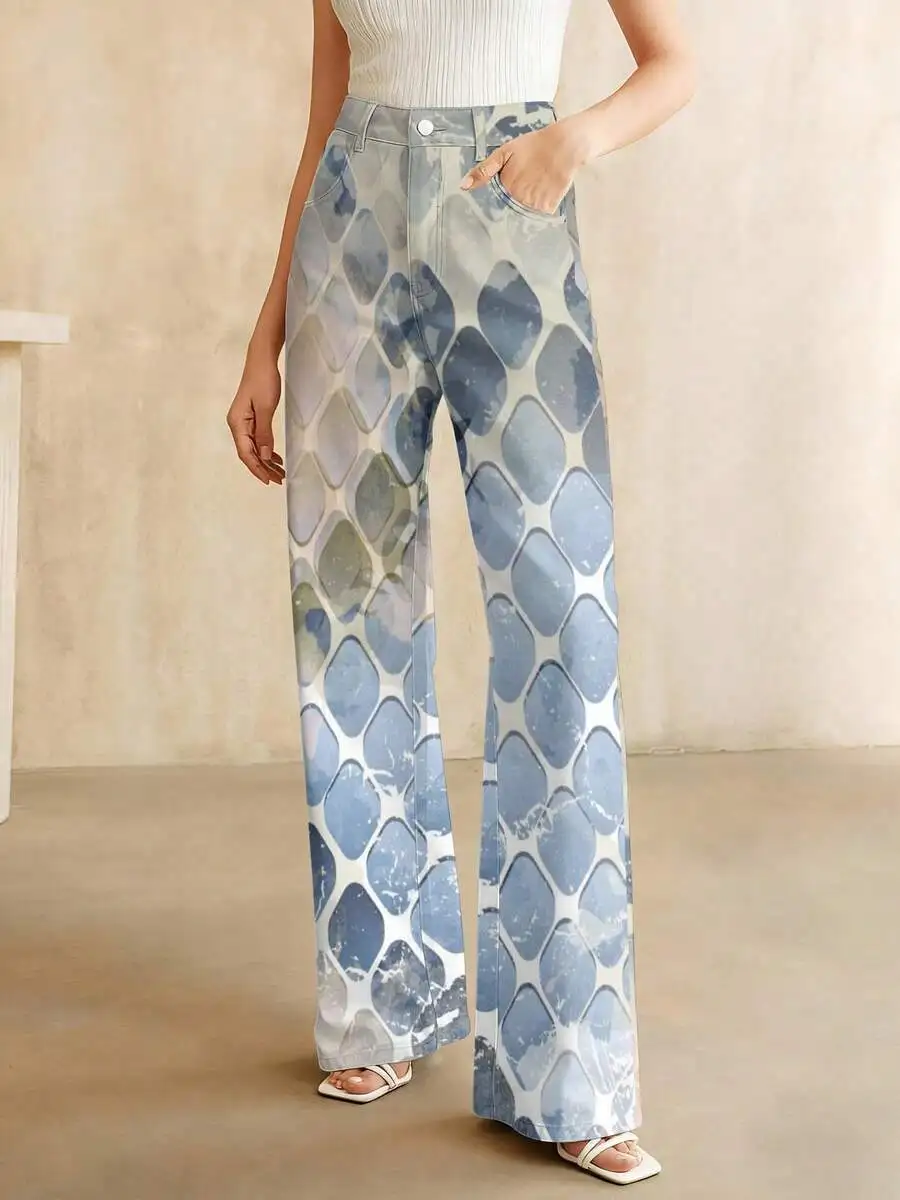 Womens High-Waist Wide Leg Denim Pants Abstract Blue Mosaic Print Casual Summer Trousers
Womens High-Waist Wide Leg Denim Pants Abstract Blue Mosaic Print Casual Summer Trousers