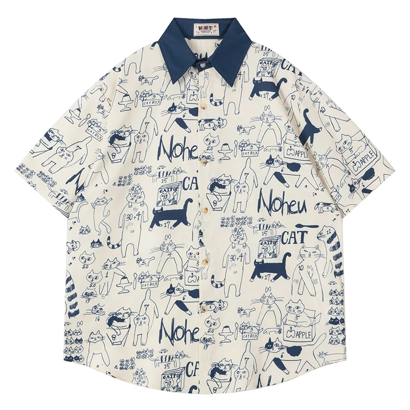 Summer Men Short Sleeve Shirts Hip Hop Vintage Cartoon Cat Graphic Print Blouses Harajuku Streetwear Casual Fashion Loose Shirts
Summer Men Short Sleeve Shirts Hip Hop Vintage Cartoon Cat Graphic Print Blouses Harajuku Streetwear Casual Fashion Loose Shirts