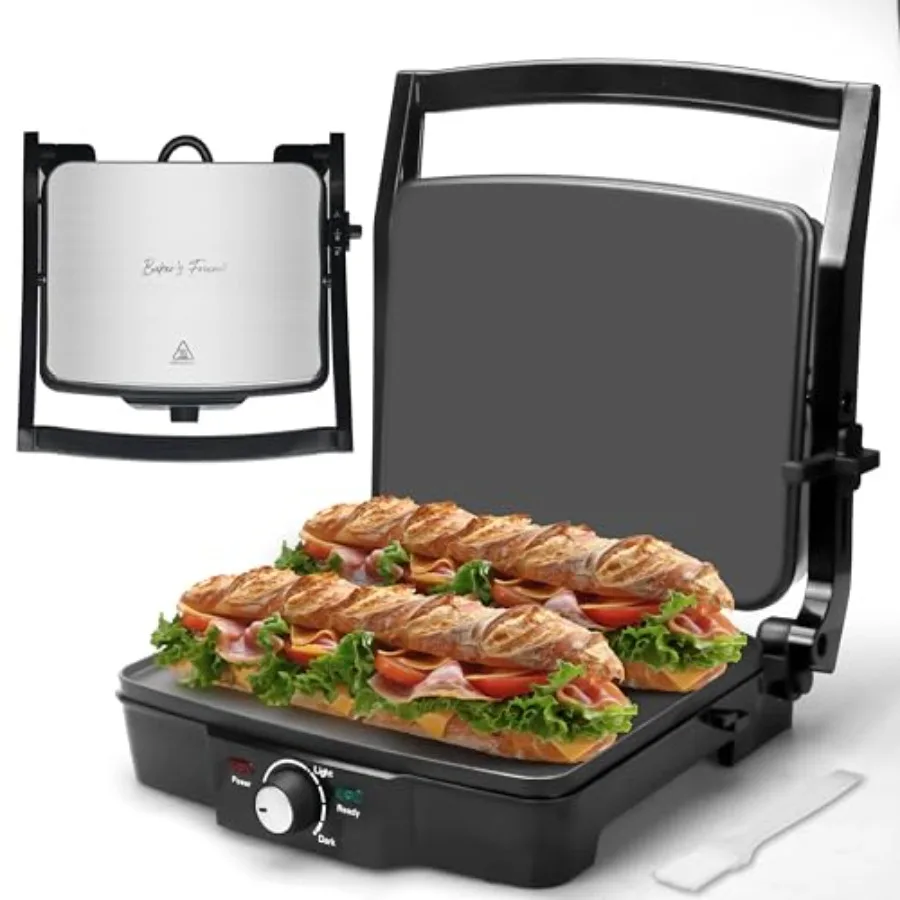 Electric Griddle Panini Press Sandwich Maker with Non-Stick Surfaces 4-Slice Stainless Steel Grill for Grilled Cheese Browning
Electric Griddle Panini Press Sandwich Maker with Non-Stick Surfaces 4-Slice Stainless Steel Grill for Grilled Cheese Browning
