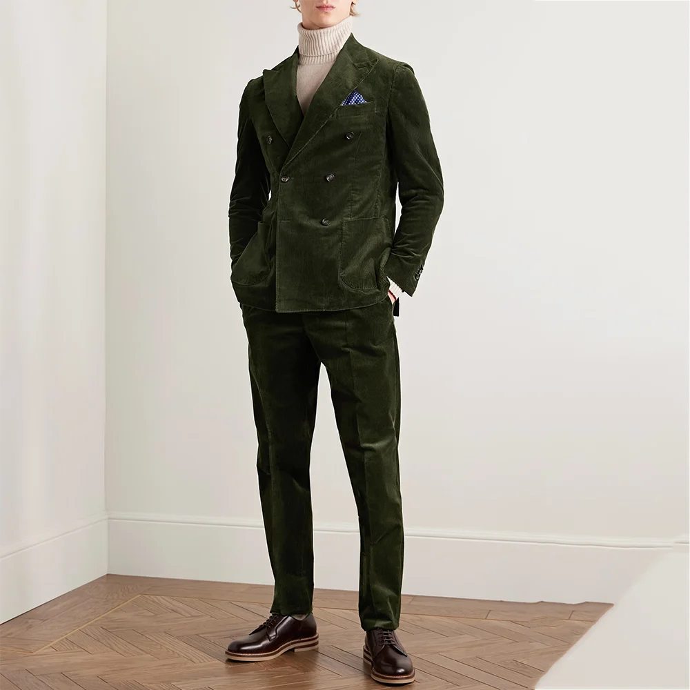 Green Corduroy Peaked Lapel Suit For Men Two Pieces Elegant Double Breasted High Quality Blazer British Style Outfit Set
Green Corduroy Peaked Lapel Suit For Men Two Pieces Elegant Double Breasted High Quality Blazer British Style Outfit Set