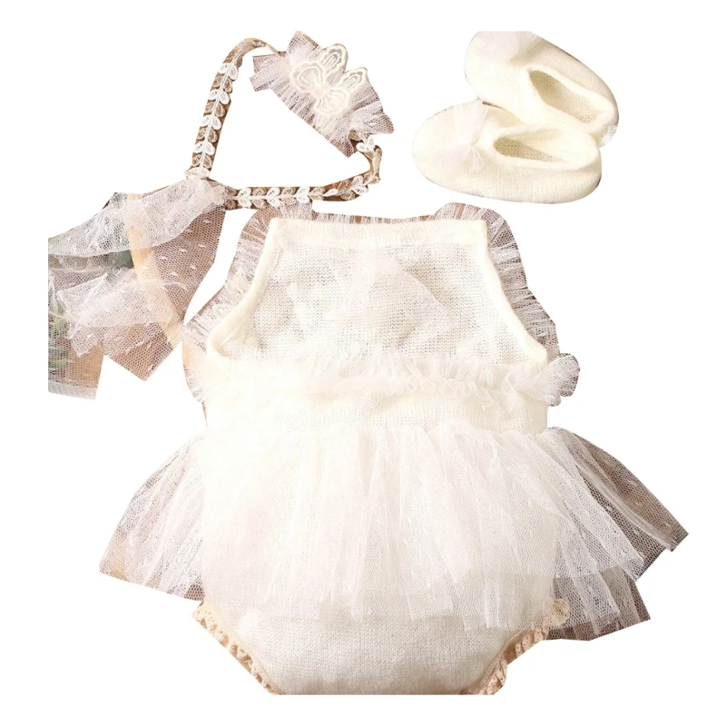 Y1UB Newborn Photography Set Lace Romper Headband with Baby Shoes Mesh Clothes Three Pieces Set Studio Photo Props
Y1UB Newborn Photography Set Lace Romper Headband with Baby Shoes Mesh Clothes Three Pieces Set Studio Photo Props