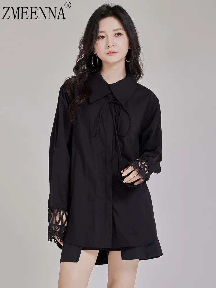 ZMEENNA Womens Black Loose Fit Blouse Top Long Sleeve Lace Cutout Cuff Tie Neck Lapel Collar Shirt Casual Fashion ZM4621
ZMEENNA Womens Black Loose Fit Blouse Top Long Sleeve Lace Cutout Cuff Tie Neck Lapel Collar Shirt Casual Fashion ZM4621