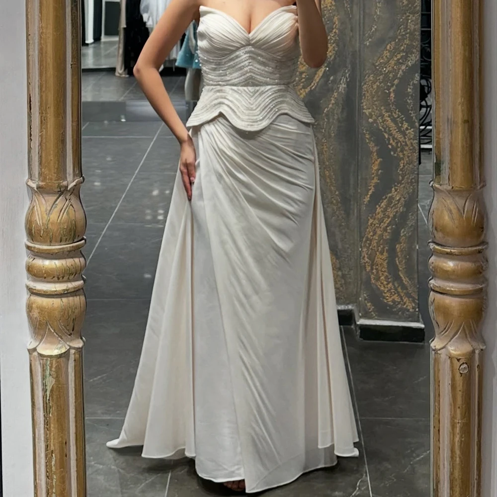 Customized A-line Evening Dresses Floor-length Strapless Sleeveless Prom Gown Fashion Crystal Pleat Simple Draped Party Gown
Customized A-line Evening Dresses Floor-length Strapless Sleeveless Prom Gown Fashion Crystal Pleat Simple Draped Party Gown