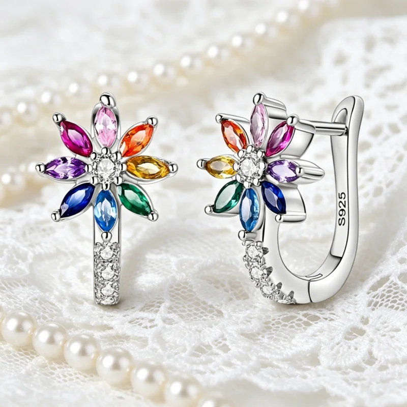 New 925 Sterling Silver Hope For Rainbow Flowers Women Earrings Brilliant Wedding Engagement Star Earrings Jewelry Gift
New 925 Sterling Silver Hope For Rainbow Flowers Women Earrings Brilliant Wedding Engagement Star Earrings Jewelry Gift