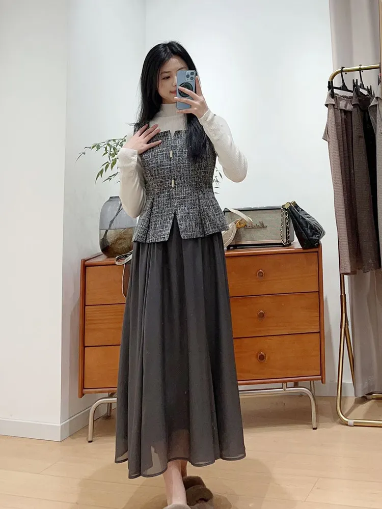 Elegant OL Sister Brand Pearl Shiny Gold Buckle Vest Lace Half Skirt Patchwork Dress Ladies Casual Slim Fit Polyester Fiber
Elegant OL Sister Brand Pearl Shiny Gold Buckle Vest Lace Half Skirt Patchwork Dress Ladies Casual Slim Fit Polyester Fiber