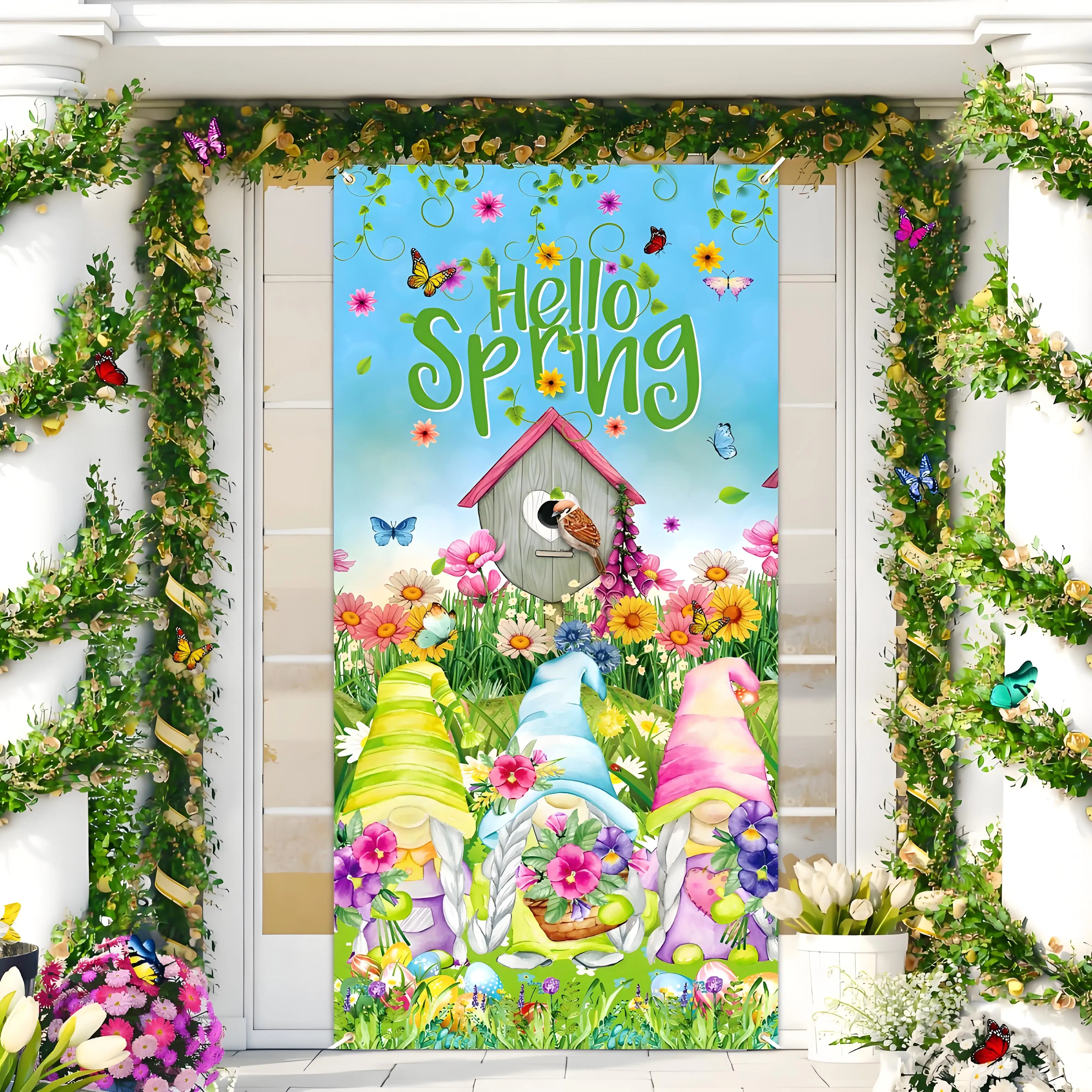 New spring theme door hanging background cloth green flowers decorated for holiday party event facade Festive party decoration
New spring theme door hanging background cloth green flowers decorated for holiday party event facade Festive party decoration