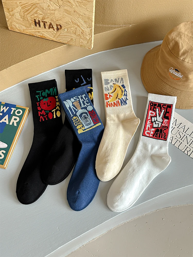 Funny Fruit Graffiti Print Crew Socks, Unisex Streetwear Cotton Socks, Retro Banana Tomato Peace Sign Mid Tube Socks for Skatebo
Funny Fruit Graffiti Print Crew Socks, Unisex Streetwear Cotton Socks, Retro Banana Tomato Peace Sign Mid Tube Socks for Skatebo