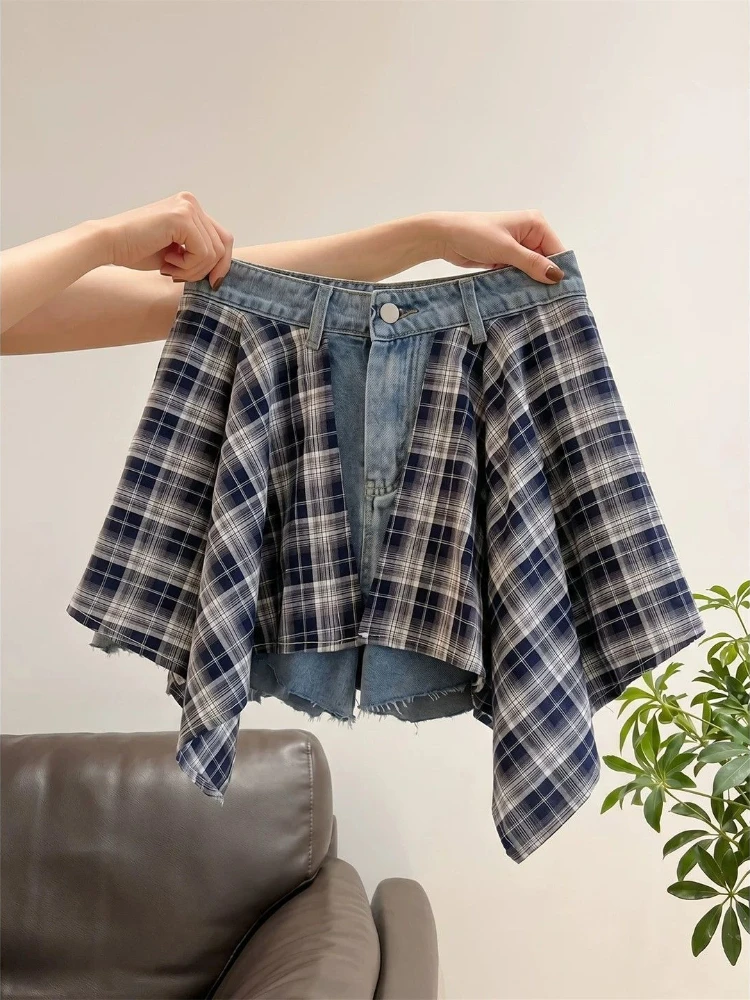 Korea Chic Plaid Patchwork Fart Curtain Irregular Denim Slim Short Women Shorts A-line Panelled Fashion Moda Pantalones
Korea Chic Plaid Patchwork Fart Curtain Irregular Denim Slim Short Women Shorts A-line Panelled Fashion Moda Pantalones