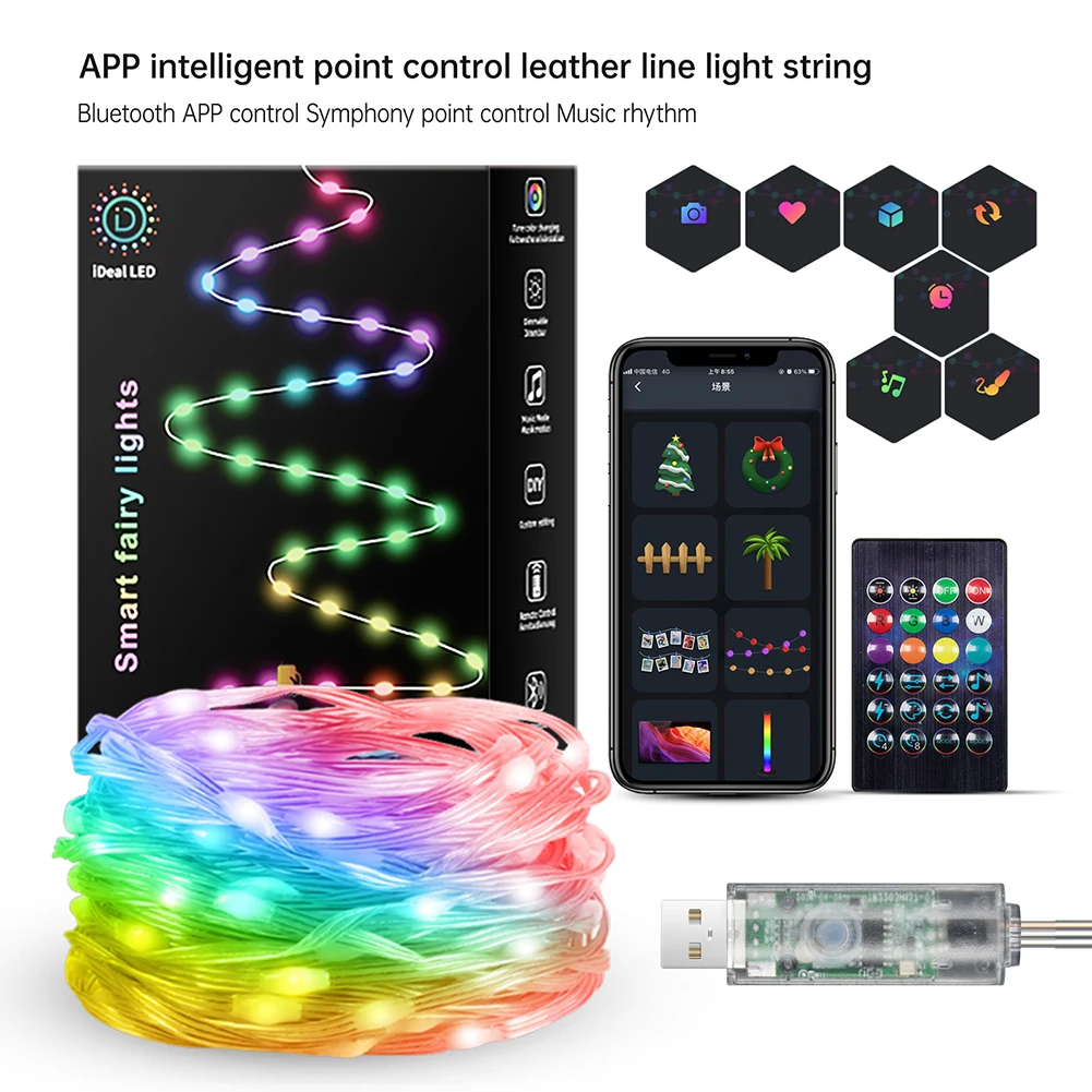 5/10/20M RGB IC LED Fairy Light Smart Bluetooth APP Control USB LED String Lamp Waterproof Christmas Decoration Garland Lights
5/10/20M RGB IC LED Fairy Light Smart Bluetooth APP Control USB LED String Lamp Waterproof Christmas Decoration Garland Lights
