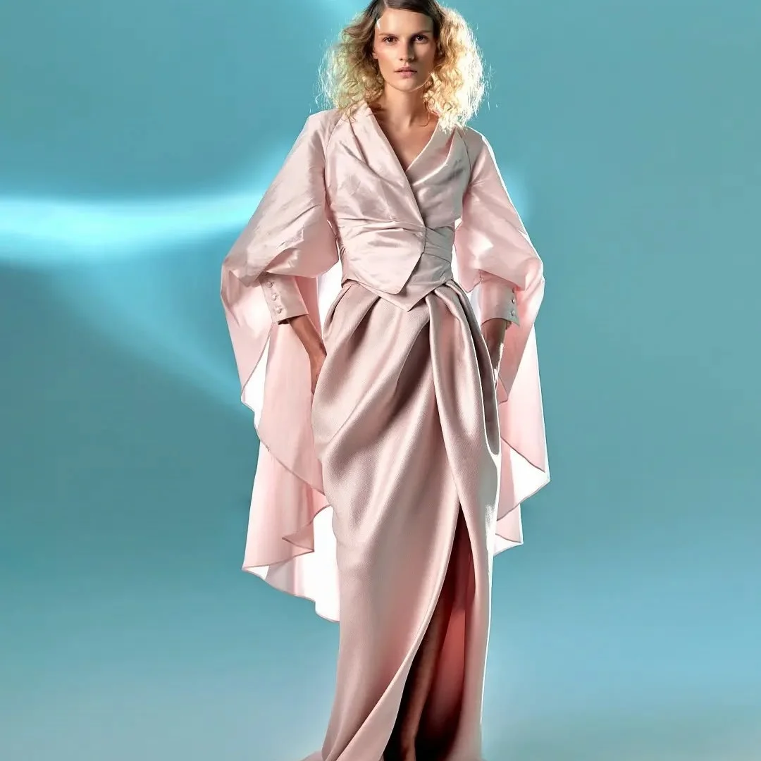 Customized High Quality Satin Straight Buttons Evening Dresses V-Neck Long Sleeves Panel Train Special Occasion Gowns
Customized High Quality Satin Straight Buttons Evening Dresses V-Neck Long Sleeves Panel Train Special Occasion Gowns