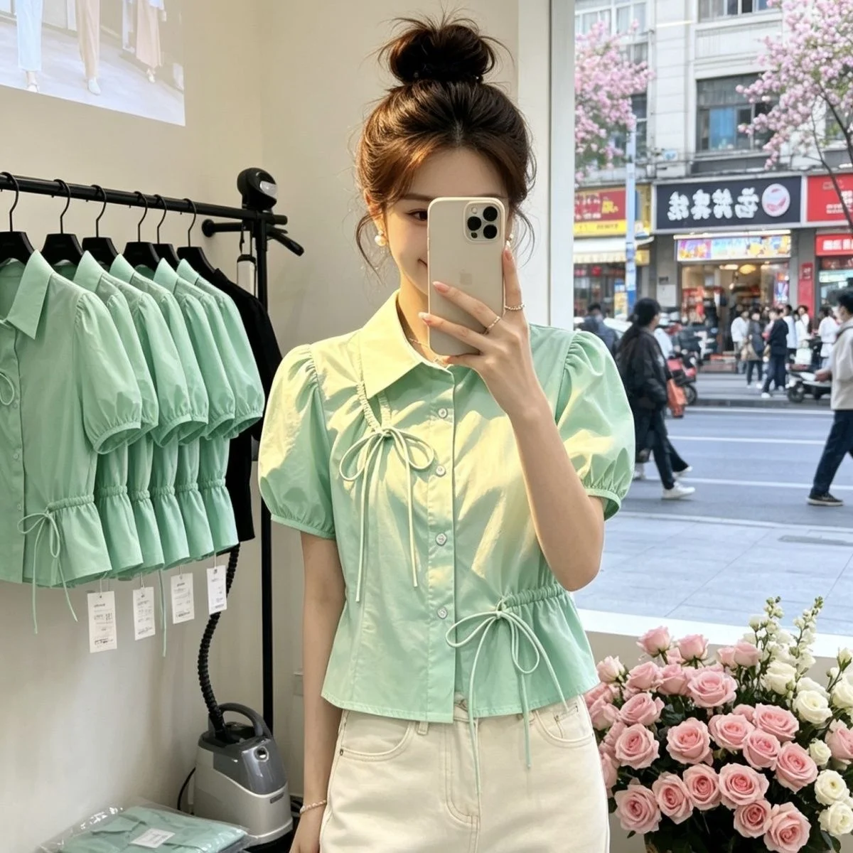 Women's Bubble Sleeve Shirt Summer New Design Knot Short Drawstring Versatile Top Collar Casual Cotton Blouse
Women's Bubble Sleeve Shirt Summer New Design Knot Short Drawstring Versatile Top Collar Casual Cotton Blouse