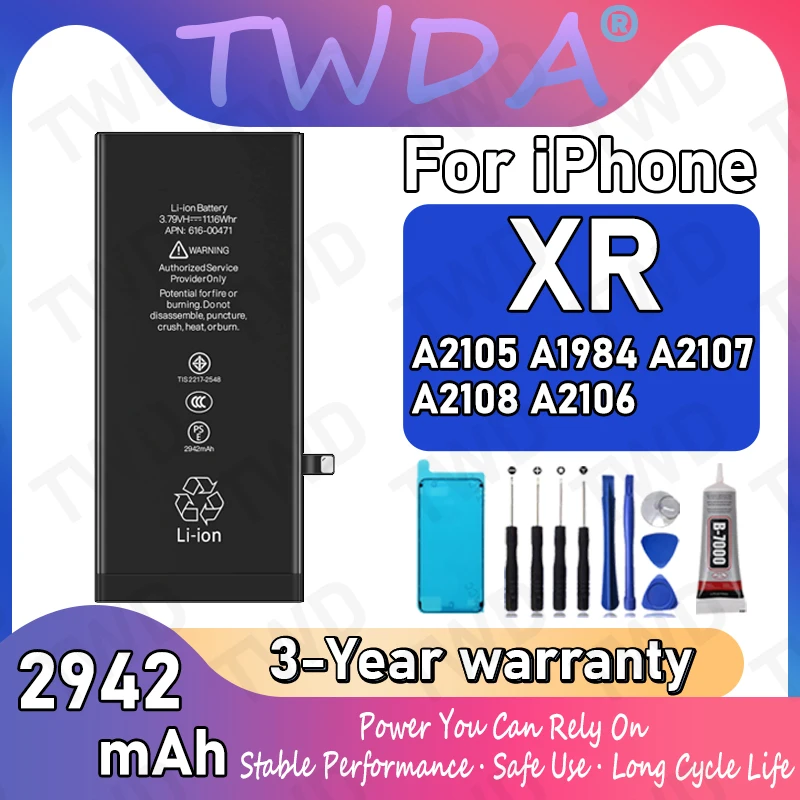 616-00471 Large capacity 2942mAh Battery For iPhone XR/A2105/A1984/A2107/A2108/A2106 Batteries New High Quanlity+Free Tools
616-00471 Large capacity 2942mAh Battery For iPhone XR/A2105/A1984/A2107/A2108/A2106 Batteries New High Quanlity+Free Tools