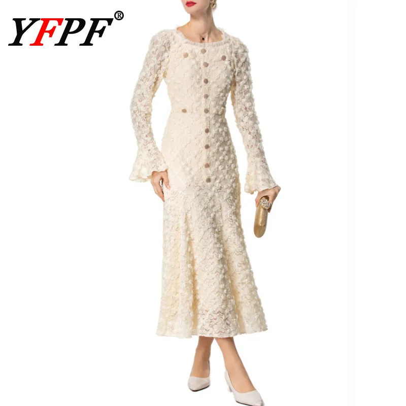 YFPF Elegant Party Long Dress Women Lace Hollow Out 3D Floral Design Button High Waist Dresses Fashion 2025 New Clothing
YFPF Elegant Party Long Dress Women Lace Hollow Out 3D Floral Design Button High Waist Dresses Fashion 2025 New Clothing