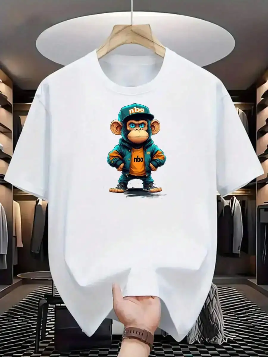White Short Sleeve T-Shirt With Cartoon Monkey Print Casual Round Neck Tee For Men
White Short Sleeve T-Shirt With Cartoon Monkey Print Casual Round Neck Tee For Men
