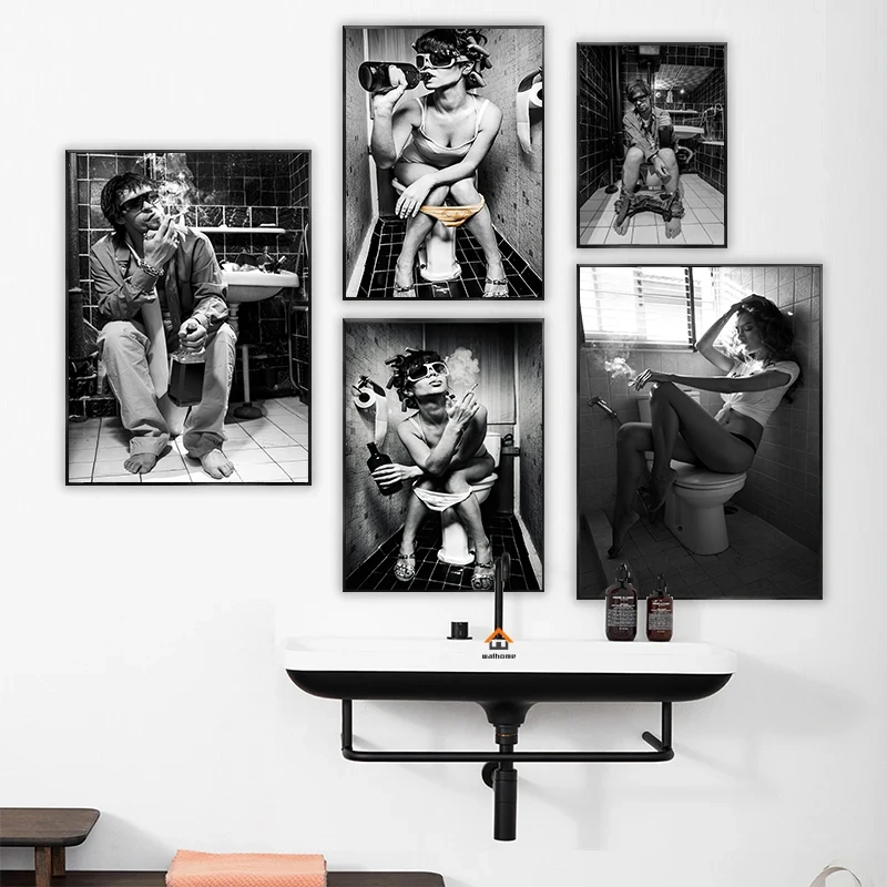 Black White Sexy Naked Woman Man Toilet Posters Canvas Painting Drinking Smoking Fashion Wall Art For Bathroom Restroom Decor
Black White Sexy Naked Woman Man Toilet Posters Canvas Painting Drinking Smoking Fashion Wall Art For Bathroom Restroom Decor