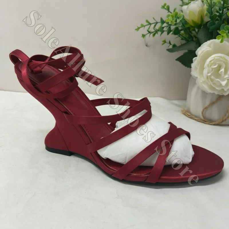 Women Burgundy Satin Wedge Sandals Open Toe Crisscross Strap Ankle Buckle Elastic Band Wedding Party Prom Evening Dress Shoes
Women Burgundy Satin Wedge Sandals Open Toe Crisscross Strap Ankle Buckle Elastic Band Wedding Party Prom Evening Dress Shoes