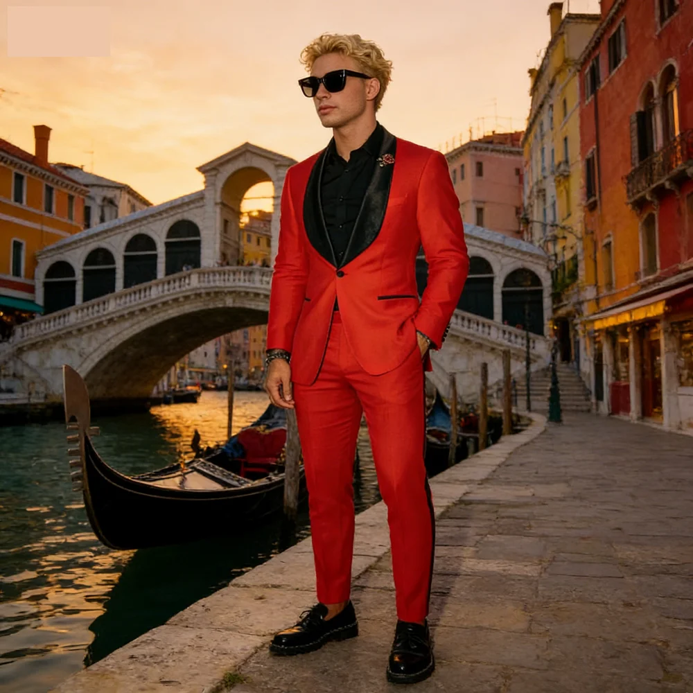 Men's Red Wedding Suit British Style Slim Fit Blazer with Shawl Collar Smoking Coat for Groom Fantasy Male Wedding Clothes
Men's Red Wedding Suit British Style Slim Fit Blazer with Shawl Collar Smoking Coat for Groom Fantasy Male Wedding Clothes