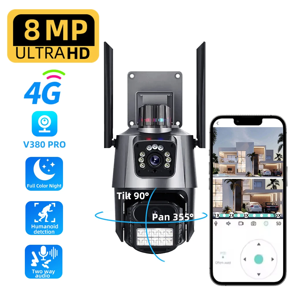 V380 Outdoor Wifi PTZ Camera 4K 8MP HD Dual-Lens Dual Screen Camera AI Auto Tracking 4MP Video Surveillance Police Light Alarm
V380 Outdoor Wifi PTZ Camera 4K 8MP HD Dual-Lens Dual Screen Camera AI Auto Tracking 4MP Video Surveillance Police Light Alarm