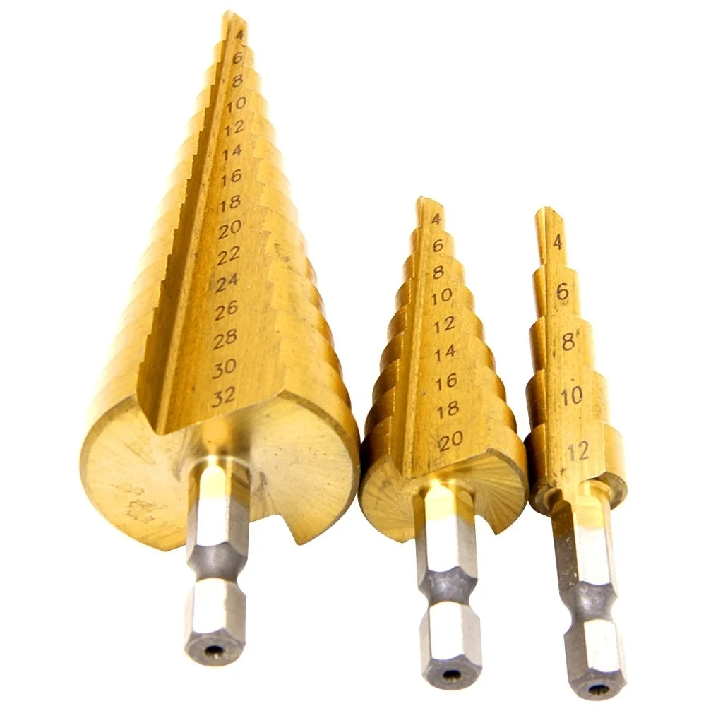 4-12 4-20 4-32mm 3Piece Drill Titanium Plated Hexagonal Shank Straight Groove Pagoda Drill Drilling Tool Step Drill Bit DIY Tool
4-12 4-20 4-32mm 3Piece Drill Titanium Plated Hexagonal Shank Straight Groove Pagoda Drill Drilling Tool Step Drill Bit DIY Tool