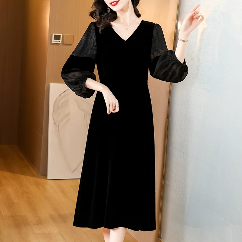 2023 New Fashion Silk Velvet Dress Women's Autumn Versatile V-neck 7/4 Sleeve Loose Fit Leisure Vacation Party Vestidos
2023 New Fashion Silk Velvet Dress Women's Autumn Versatile V-neck 7/4 Sleeve Loose Fit Leisure Vacation Party Vestidos