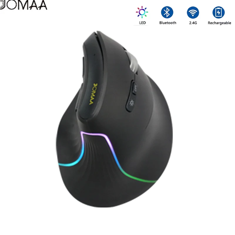 Jomaa Rechargeable USB Bluetooth Vertical Mouse USB Optical Ergonomic Mouse RGB Backlit Mouse for Laptop, PC, Desktop
Jomaa Rechargeable USB Bluetooth Vertical Mouse USB Optical Ergonomic Mouse RGB Backlit Mouse for Laptop, PC, Desktop