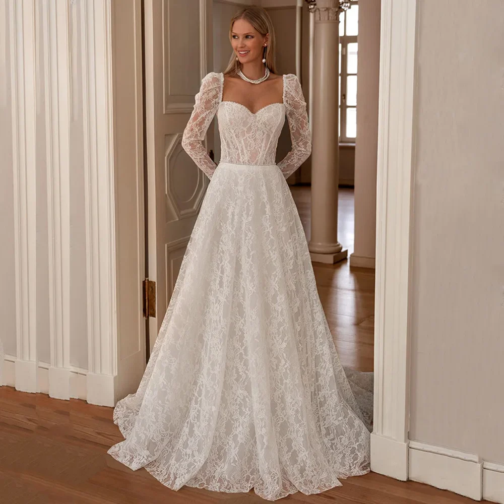 Sexy Lace Wedding Dresses Sweetheart Full Sleeves Sweep Train A Line Woman Bridal Gown for Bride Vestidos De Novia Customized
Sexy Lace Wedding Dresses Sweetheart Full Sleeves Sweep Train A Line Woman Bridal Gown for Bride Vestidos De Novia Customized