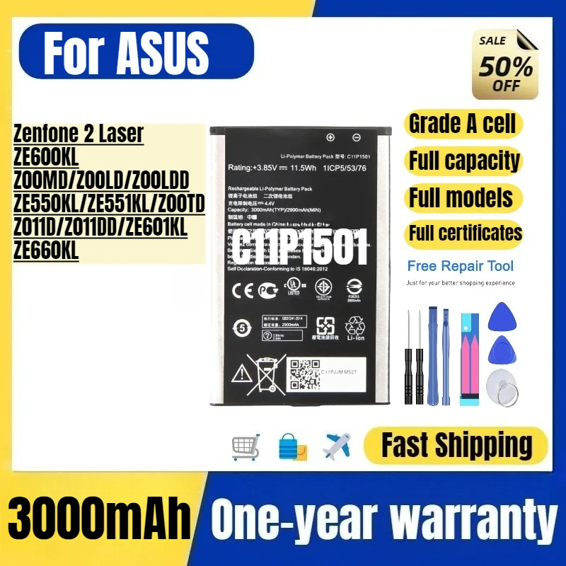 C11P1501 for ASUS Zenfone 2 Laser ZE600KL/Z00MD/Z00LD/Z00LDD/ZE550KL/ZE551KL/Z00TD/Z011D/Z011DD/ZE601KL/ZE660KL Phone Battery
C11P1501 for ASUS Zenfone 2 Laser ZE600KL/Z00MD/Z00LD/Z00LDD/ZE550KL/ZE551KL/Z00TD/Z011D/Z011DD/ZE601KL/ZE660KL Phone Battery