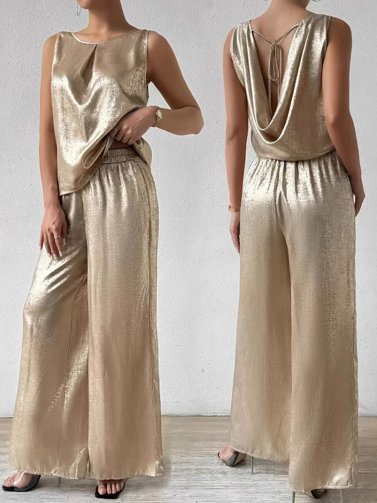 Fashion Loose Outfits for Woman Street Wear Solid Color Two-Piece Set Sexy Sleeveless O Neck Top and High Waist Pants Set
Fashion Loose Outfits for Woman Street Wear Solid Color Two-Piece Set Sexy Sleeveless O Neck Top and High Waist Pants Set