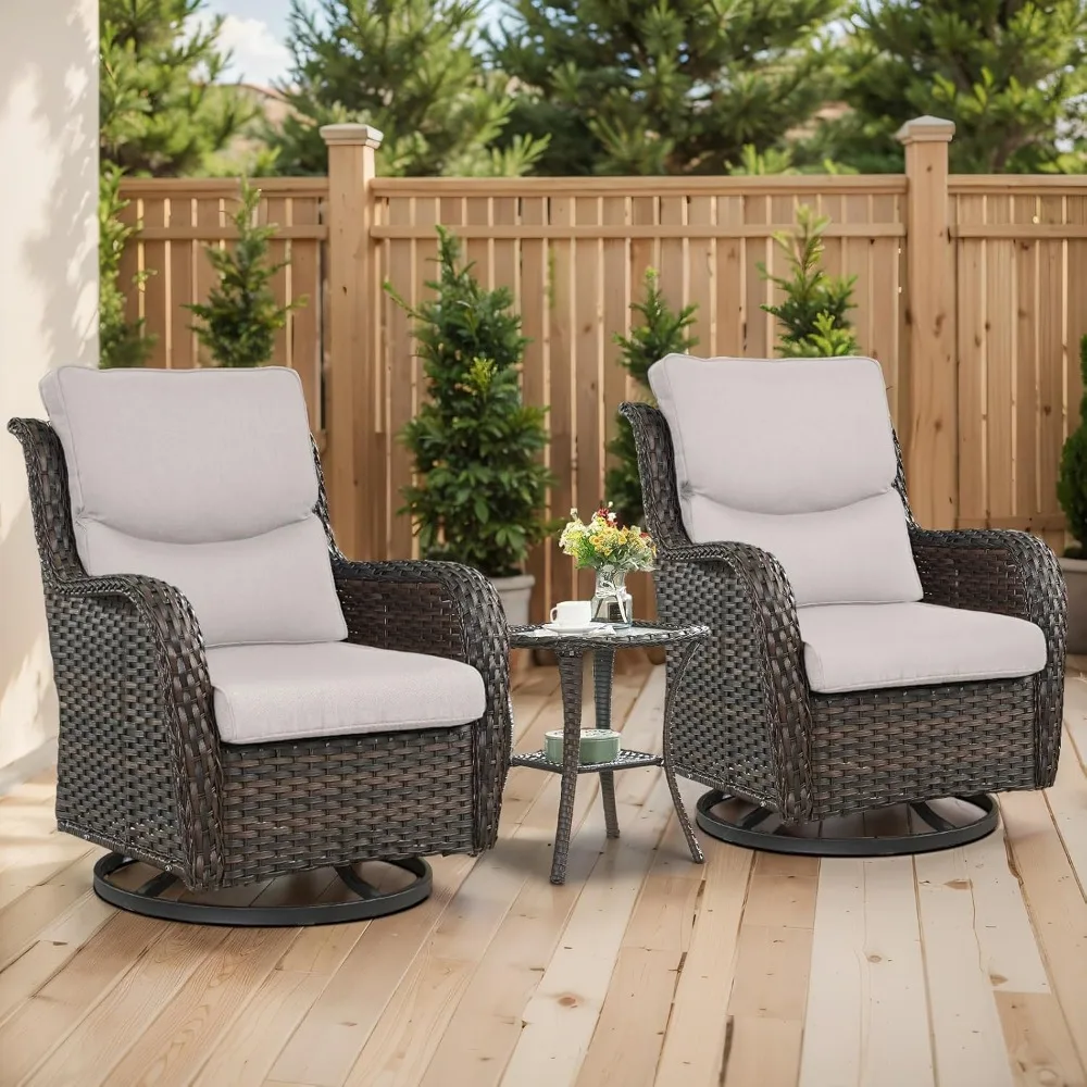 Outdoor Swivel Rocker Patio Chairs with 5" Thick Cushion - 3 Piece Wicker Bistro Set with Side Table, High Back Comfty Outdoor G
Outdoor Swivel Rocker Patio Chairs with 5" Thick Cushion - 3 Piece Wicker Bistro Set with Side Table, High Back Comfty Outdoor G