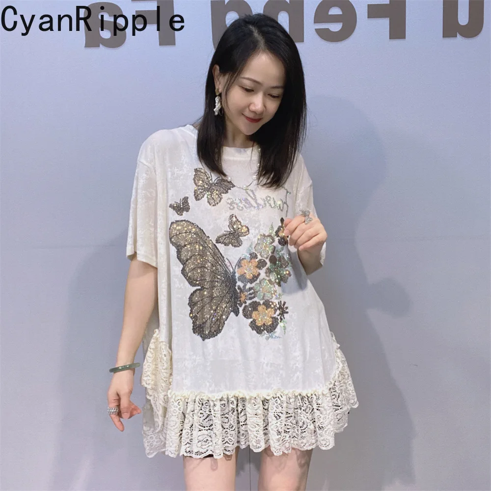 2026 New Summer Round Neck Oversize Pullover Top Casual Velvet Short Sleeve T-shirt Butterfly Hot Diamonds Elegant Lace Tees
2026 New Summer Round Neck Oversize Pullover Top Casual Velvet Short Sleeve T-shirt Butterfly Hot Diamonds Elegant Lace Tees