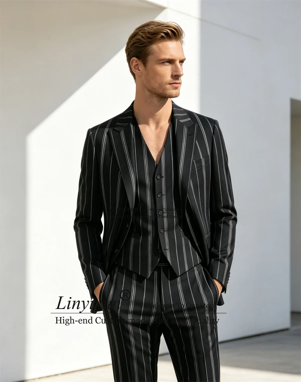 Customized PrintStrip Men Suits Business Male Blazers Slim Fit Peaked Lapel Groom Tuxedos 3 Pieces Sets Tuxedos Ropa Hombre
Customized PrintStrip Men Suits Business Male Blazers Slim Fit Peaked Lapel Groom Tuxedos 3 Pieces Sets Tuxedos Ropa Hombre