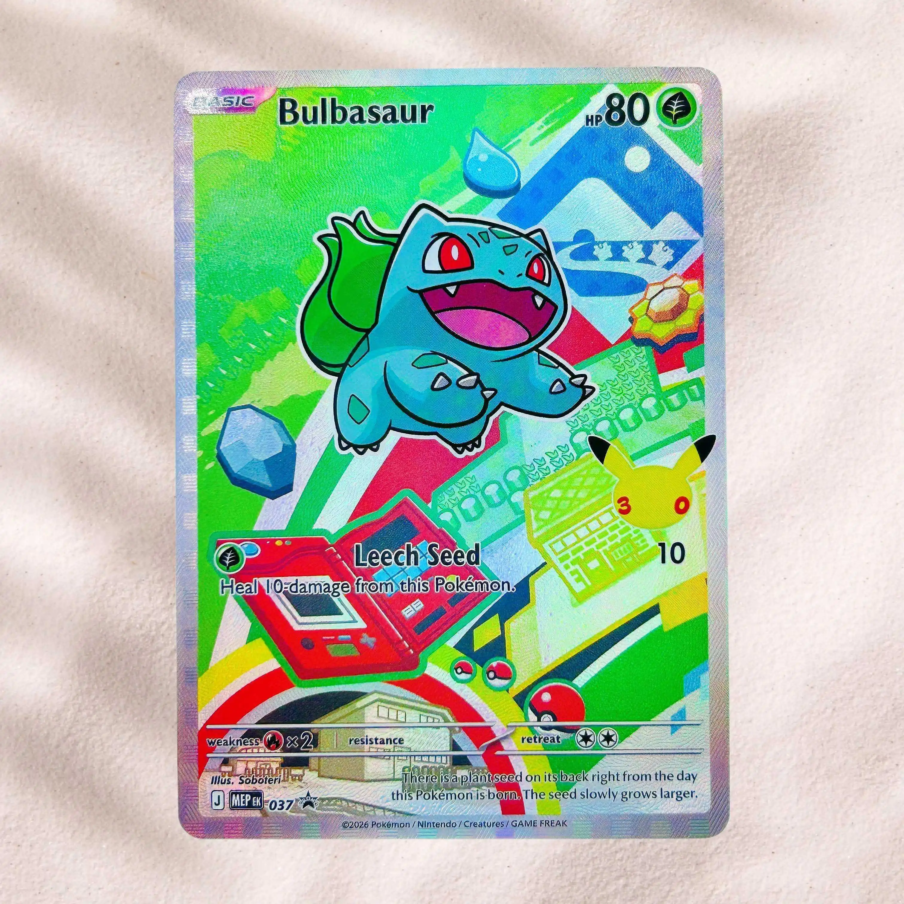 DIY Pokemon Bulbasaur 037 Single Holographic Texture Cards English Version Perfect Condition Classic Anime Collectible TCG
DIY Pokemon Bulbasaur 037 Single Holographic Texture Cards English Version Perfect Condition Classic Anime Collectible TCG