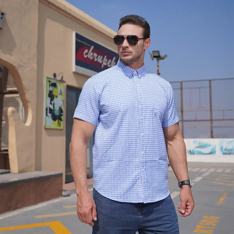 plus Size Men's Short Sleeve Shirt Summer Business Casual Plaid Slim Fit Thin PU Leather Casual Shirt Daily Wear Summer Shirt
plus Size Men's Short Sleeve Shirt Summer Business Casual Plaid Slim Fit Thin PU Leather Casual Shirt Daily Wear Summer Shirt