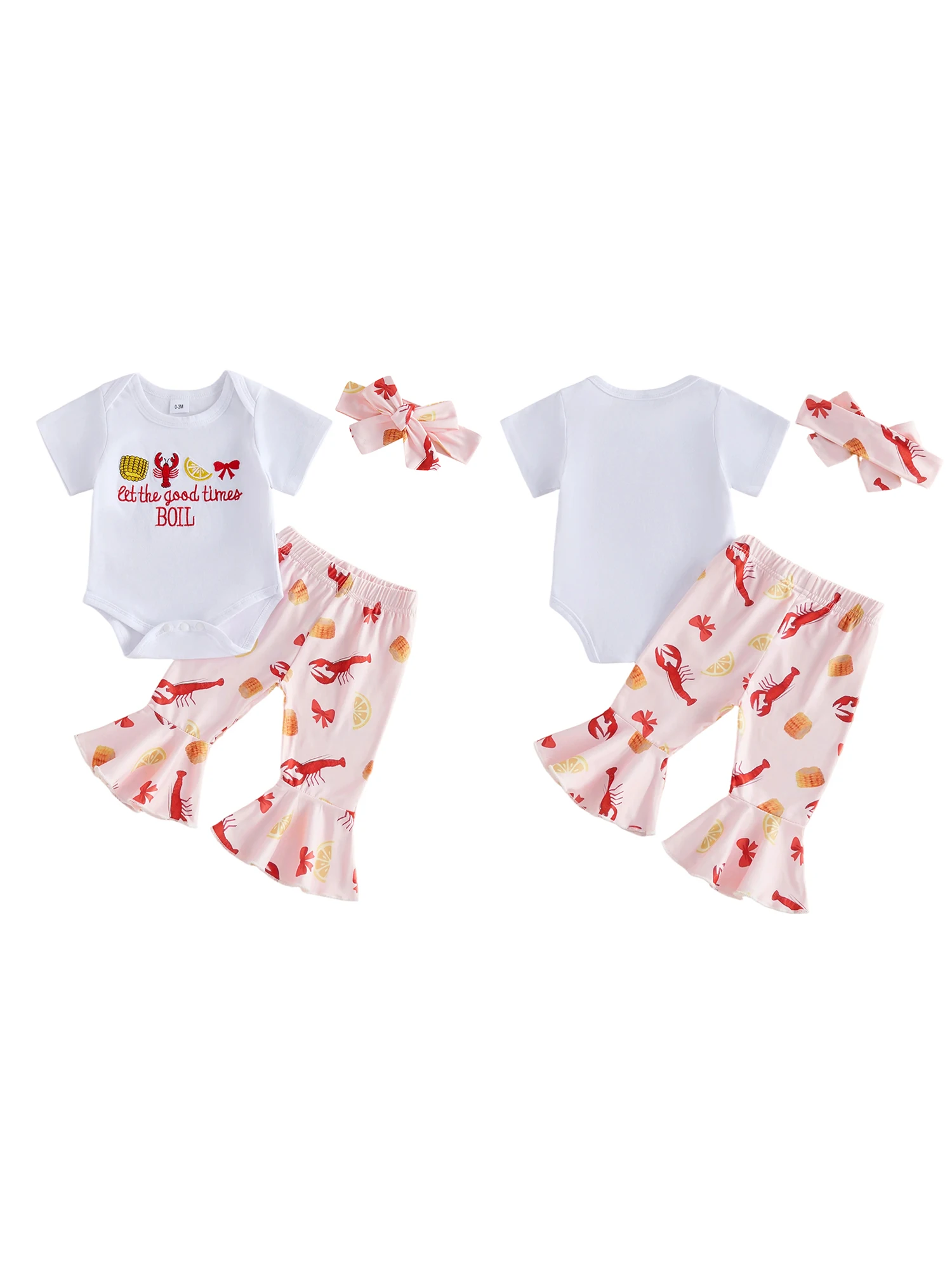 3Pcs Toddler Girl Clothing Set Crew Neck Short Sleeve Lobster Corn Embroidery Romper Elastic Waist Pants and Headband Outfit
3Pcs Toddler Girl Clothing Set Crew Neck Short Sleeve Lobster Corn Embroidery Romper Elastic Waist Pants and Headband Outfit