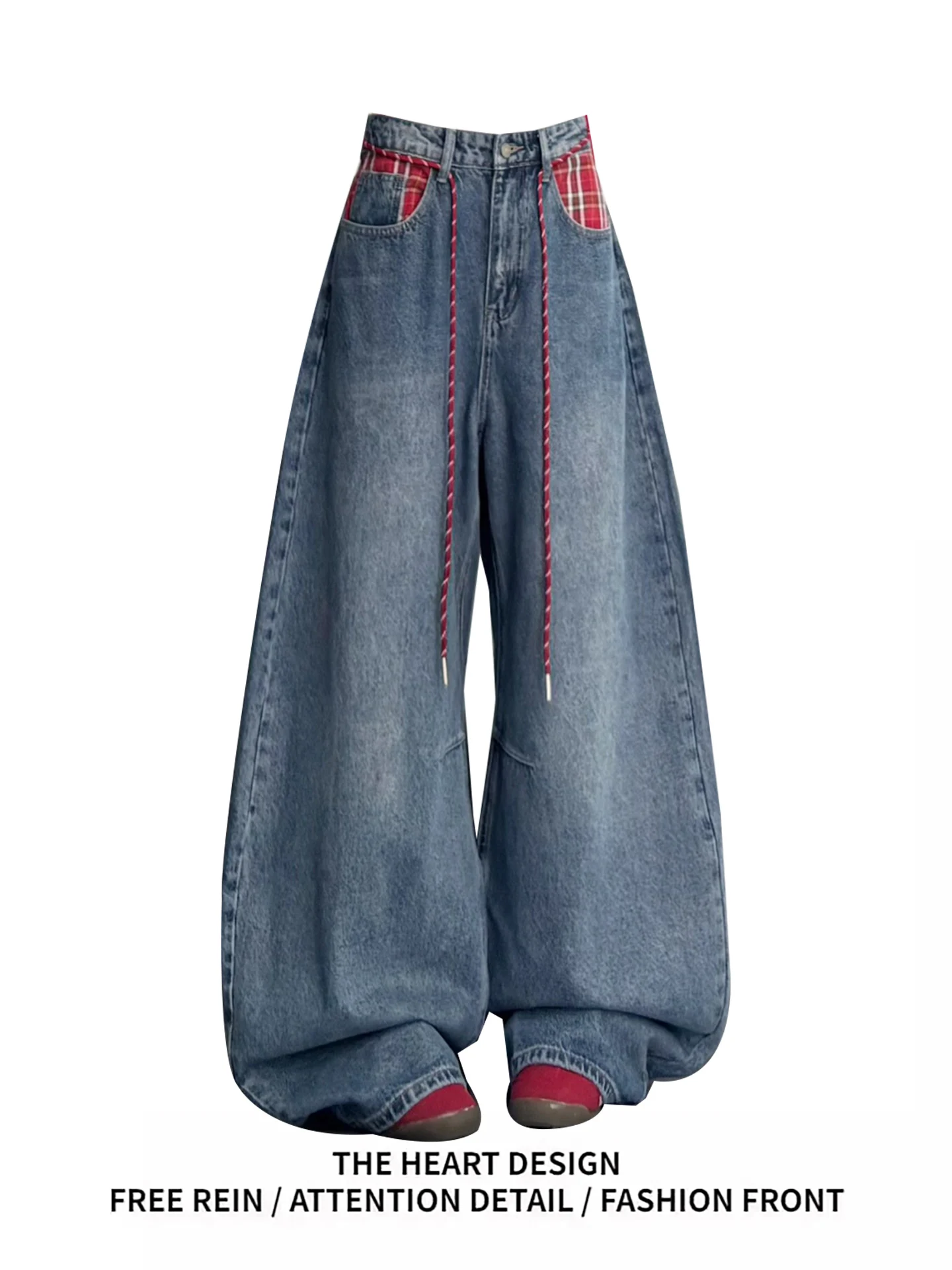 Retro American Plaid Splicing Wide Leg Jeans Women's Spring Autumn Design Loose Floor-Length Pants Casual High Waist Denim
Retro American Plaid Splicing Wide Leg Jeans Women's Spring Autumn Design Loose Floor-Length Pants Casual High Waist Denim