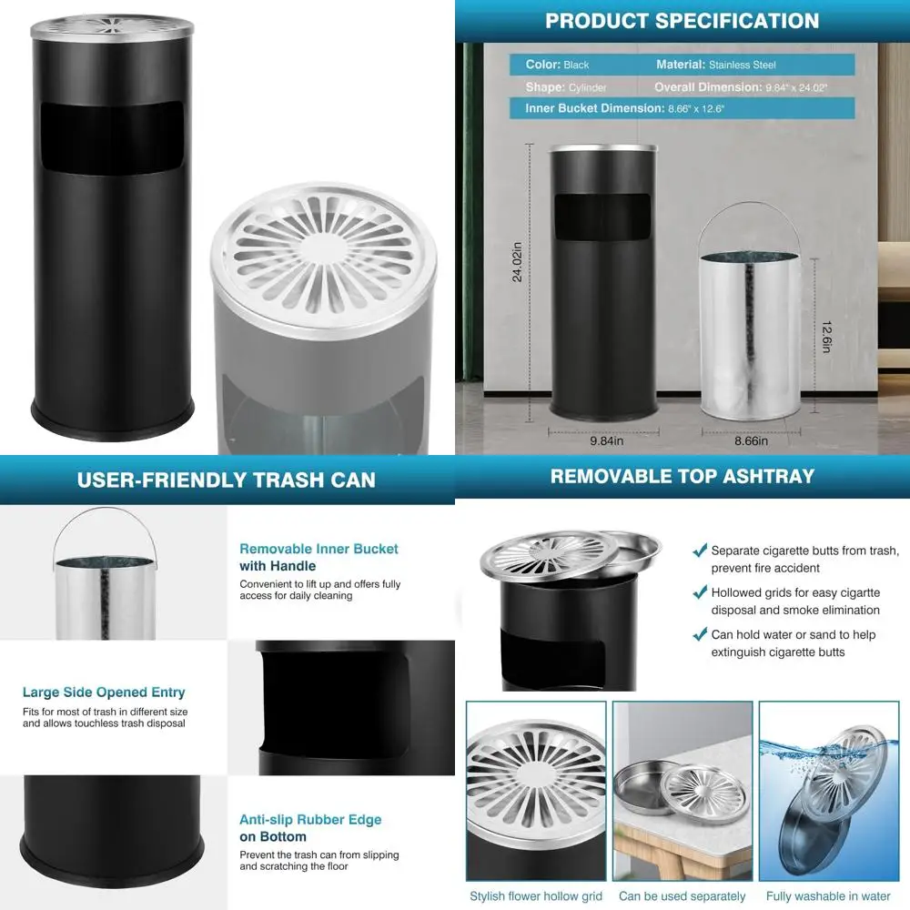 Commercial Grade Stainless Steel Trash Can, Outdoor/Indoor Waste Receptacle with Lid, Black Garbage Bin Container for Heavy-Duty
Commercial Grade Stainless Steel Trash Can, Outdoor/Indoor Waste Receptacle with Lid, Black Garbage Bin Container for Heavy-Duty