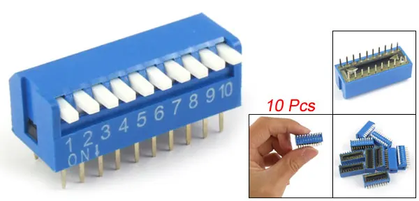 10Pcs Blue 2.54mm Pitch 10 Position Piano Slide Type DIP Switch
10Pcs Blue 2.54mm Pitch 10 Position Piano Slide Type DIP Switch