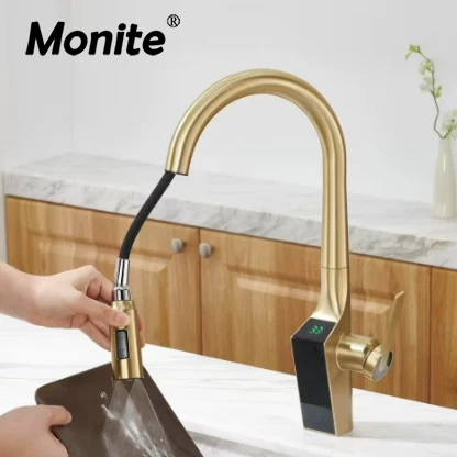 Monite Smart Digital Display Kitchen Faucet Brass Pull Down Tap 3 Water Outlet Modes 360 Swivel Mixer Taps W/ Led Light
Monite Smart Digital Display Kitchen Faucet Brass Pull Down Tap 3 Water Outlet Modes 360 Swivel Mixer Taps W/ Led Light