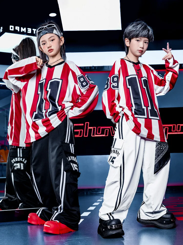 Kid Kpop Hip Hop Clothing Red Stripe Sweatshirt White Black Casual Drawstring Hem Cargo Pants for Girl Boy Dance Costume Clothes
Kid Kpop Hip Hop Clothing Red Stripe Sweatshirt White Black Casual Drawstring Hem Cargo Pants for Girl Boy Dance Costume Clothes