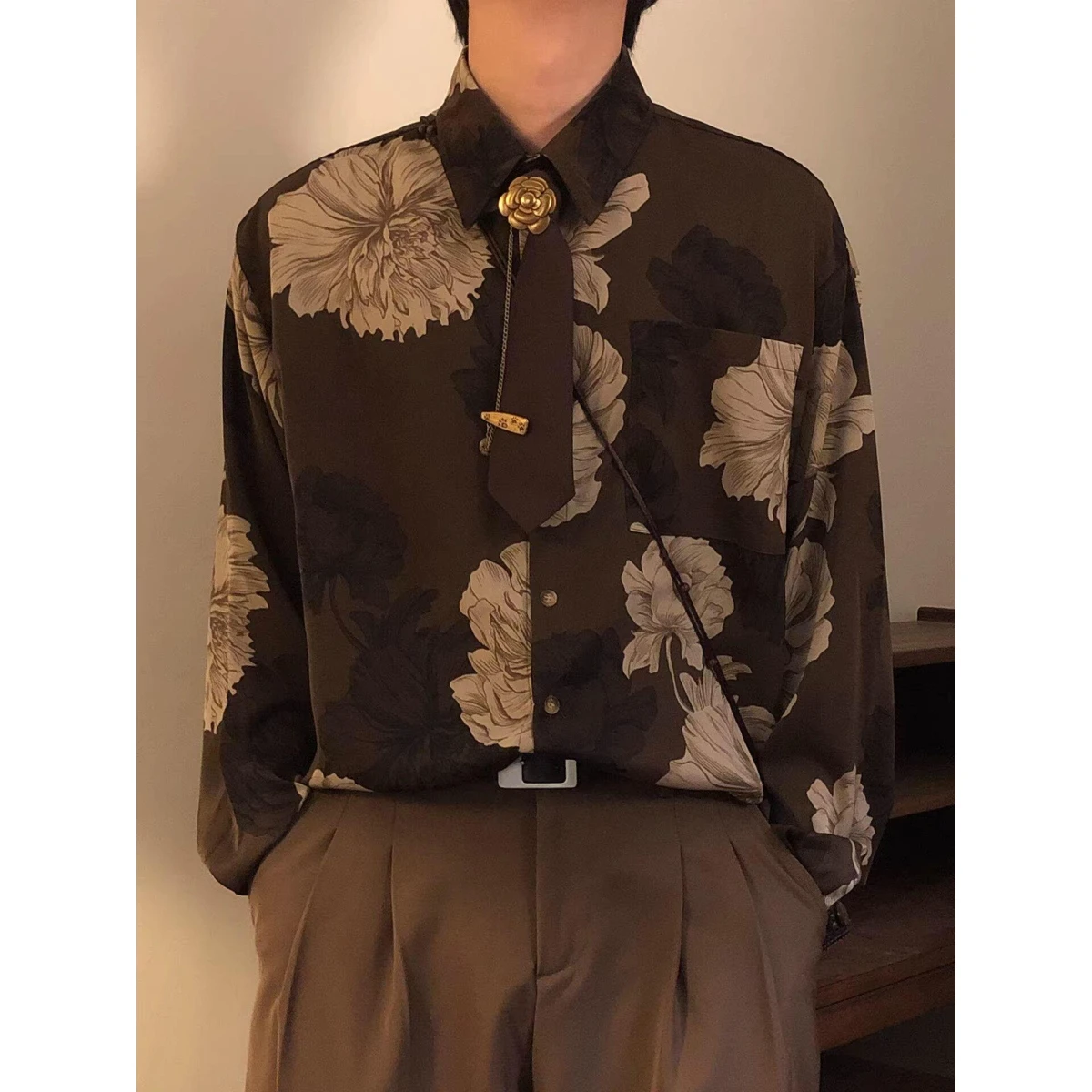 Loose Fit Long Sve Men's irt Spring Autumn Floral Print Artistic Sle Casual Breathable Button up Youth Collar Top
Loose Fit Long Sve Men's irt Spring Autumn Floral Print Artistic Sle Casual Breathable Button up Youth Collar Top